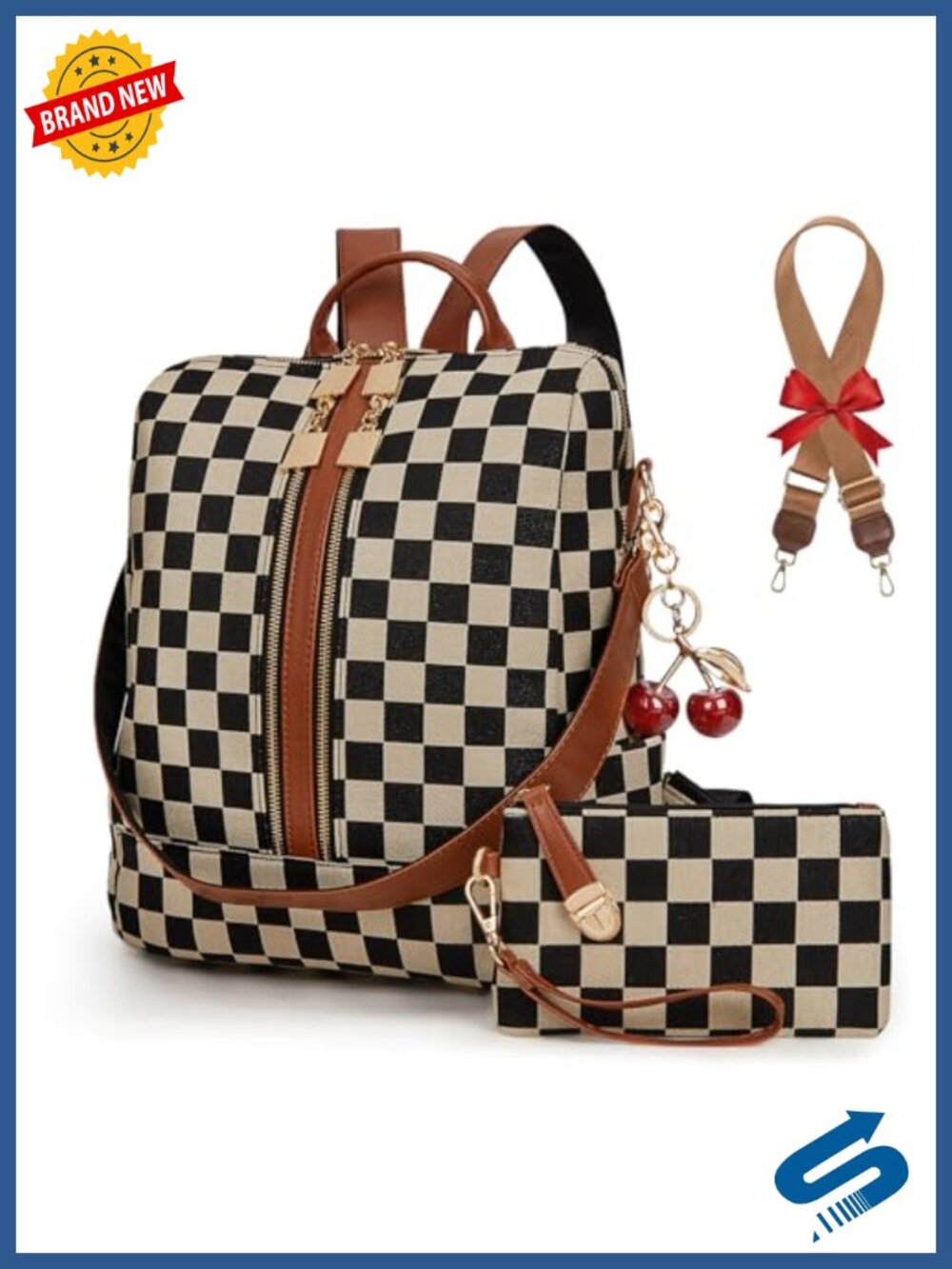 Checkered Canvas Backpack Purse for Women Laptop Backpack Work College